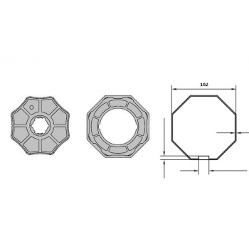 Adaptor i zabierak ośmiokątny do silników NICE seria L 55/59 102x2.5mm